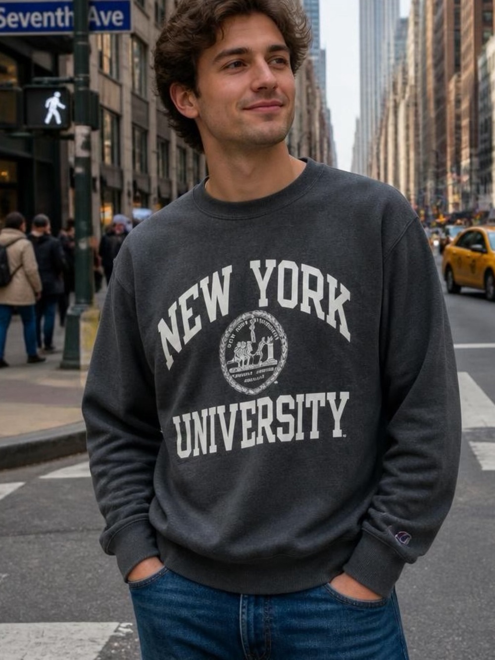 Champion Y2K Charcoal Gray Crewneck Sweatshirt New York University Sz S